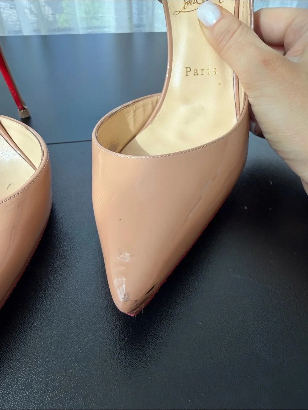 Red Bottoms Nude Patent Stiletto Pumps - Picture 3 of 8